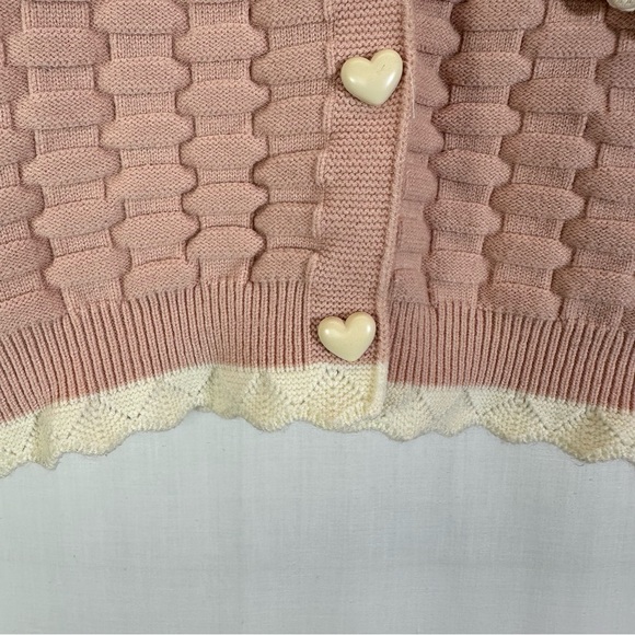 Girls ⏰ Pink & Cream Pocket Bunny Sweater with Heart Buttons - Picture 3 of 10